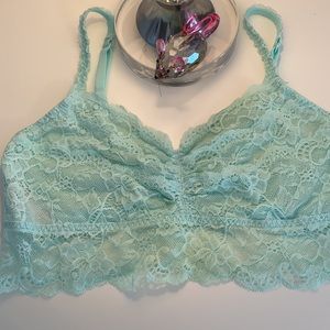 Victoria’s Secret “Pink” fully laced aqua blue bra